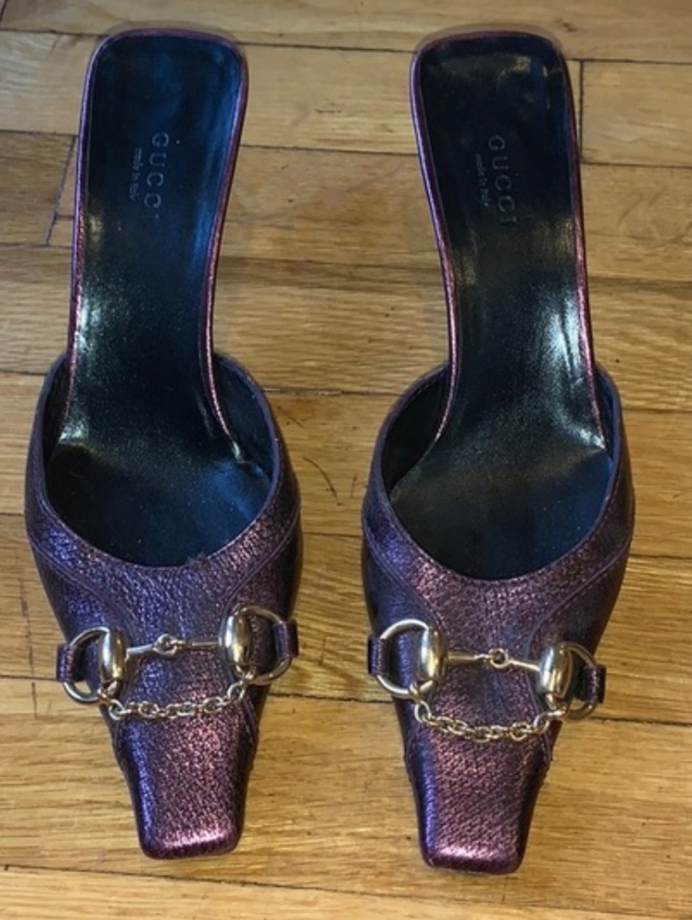 Gucci Metallic Plum/purple Horsebit Mule Heels 6.5
